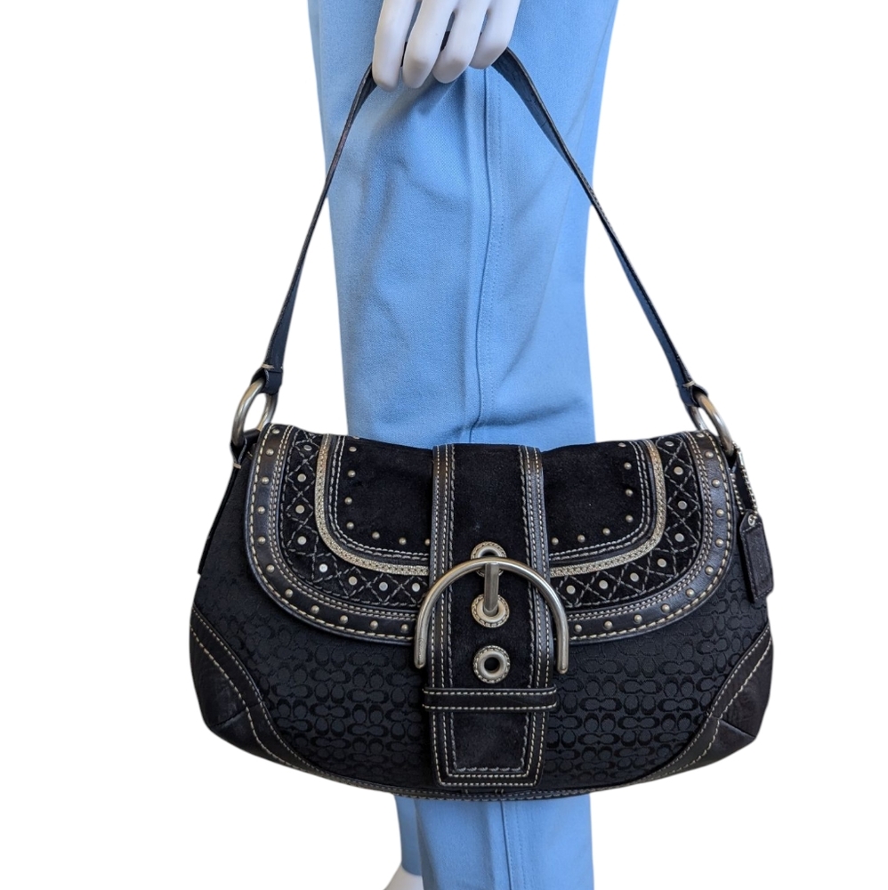 Coach Vintage Soho Black Signature C Canvas & Patchwork Shoulder Bag - Picture 4 of 16